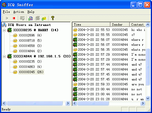ICQ Sniffer Screenshot